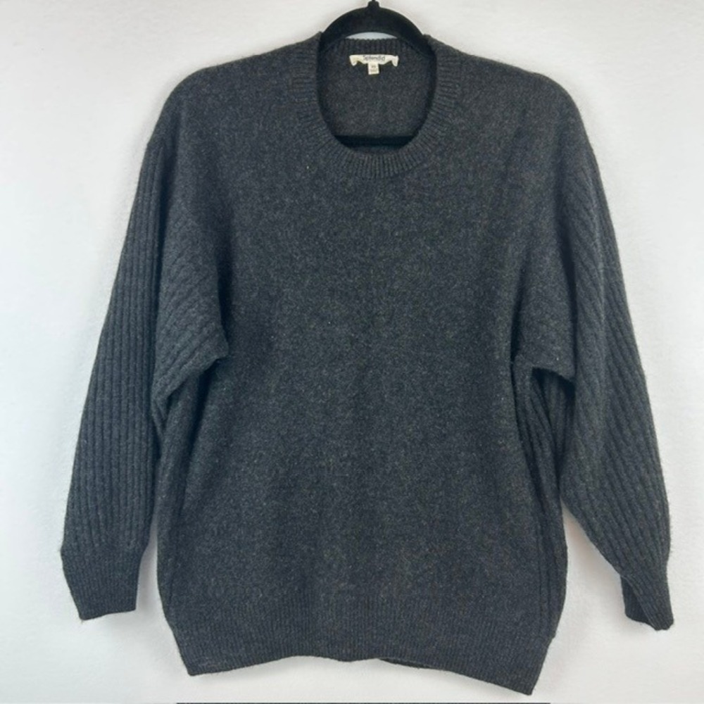 Splendid Sweater Charcoal Grey Cashmere Ribbed Sleeve Women XS RS0380L